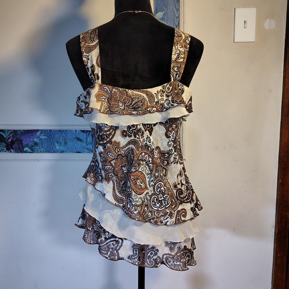 VTG Y2K Whimsical Layered Asymmetrical Paisley Brown Tanktop/T54 - Picture 5 of 8